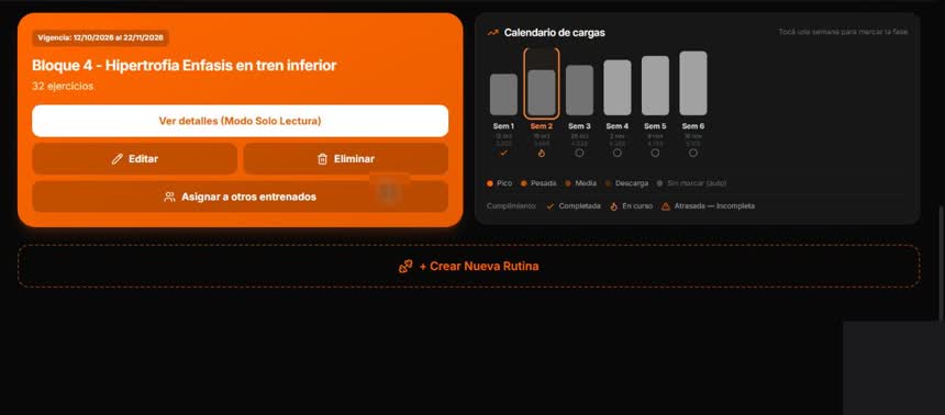 Planificación del bloque y calendario de cargas por semana